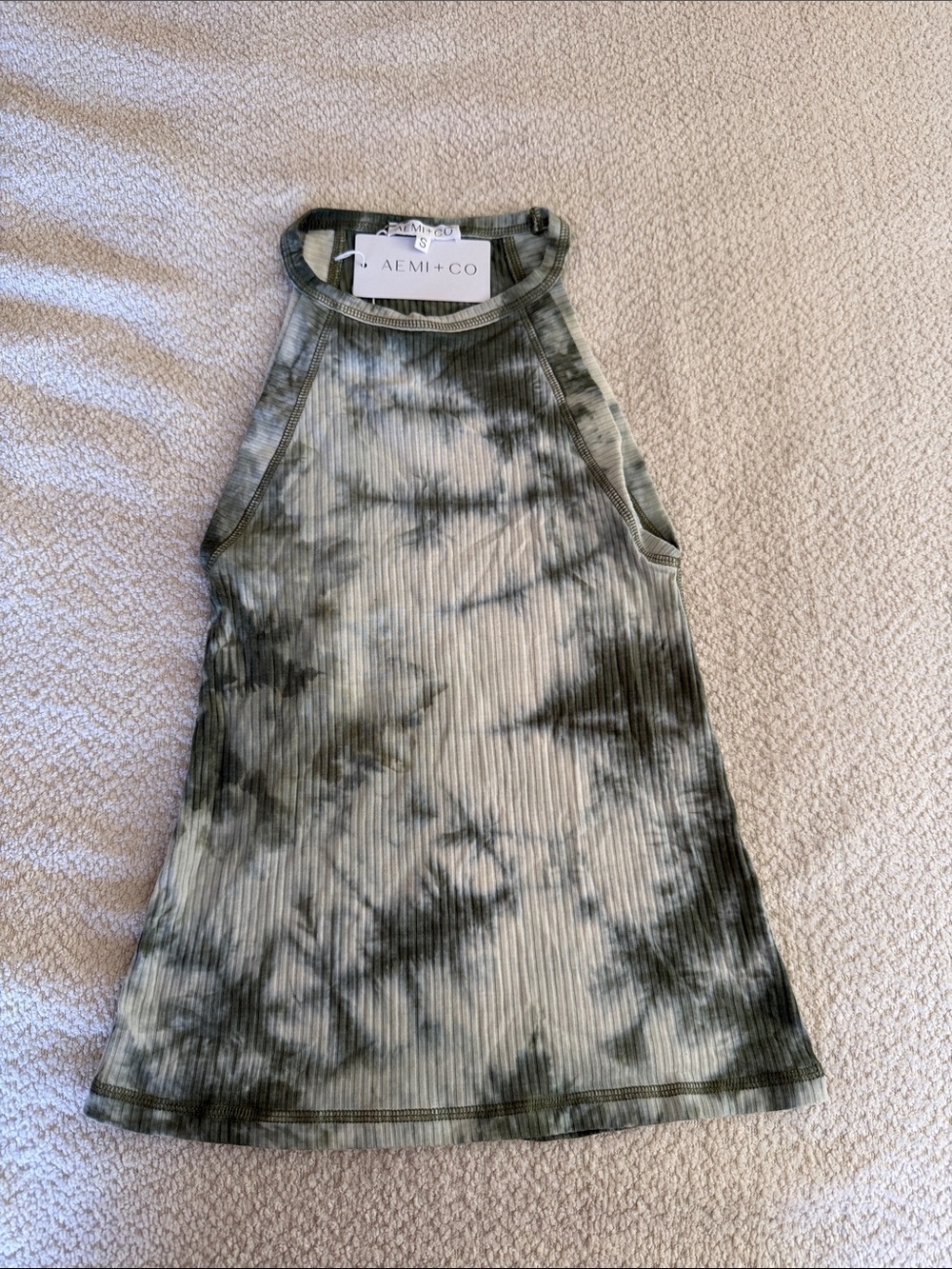 Green Tie-Dye Print Ribbed Tank Top
